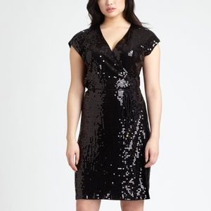 Michael Kors Black Sequin Wrap Dress Petite